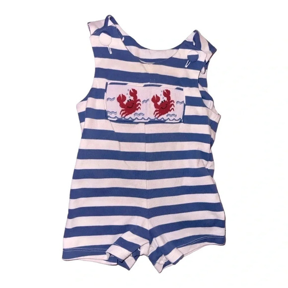 Other - Zucchini Boutique Smocked Lobster Blue And White Stripe romper